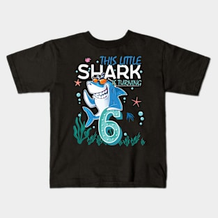 Turning 6 Years Old, Boy Girl Shark Birthday Theme, 6th Bday Kids T-Shirt